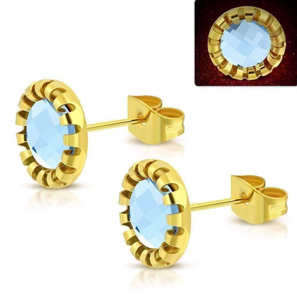 Feshionn IOBI Earrings Blue / 18K Gold Plated ON SALE - Aurora Borealis Glass Button Stud Stainless Steel Earrings