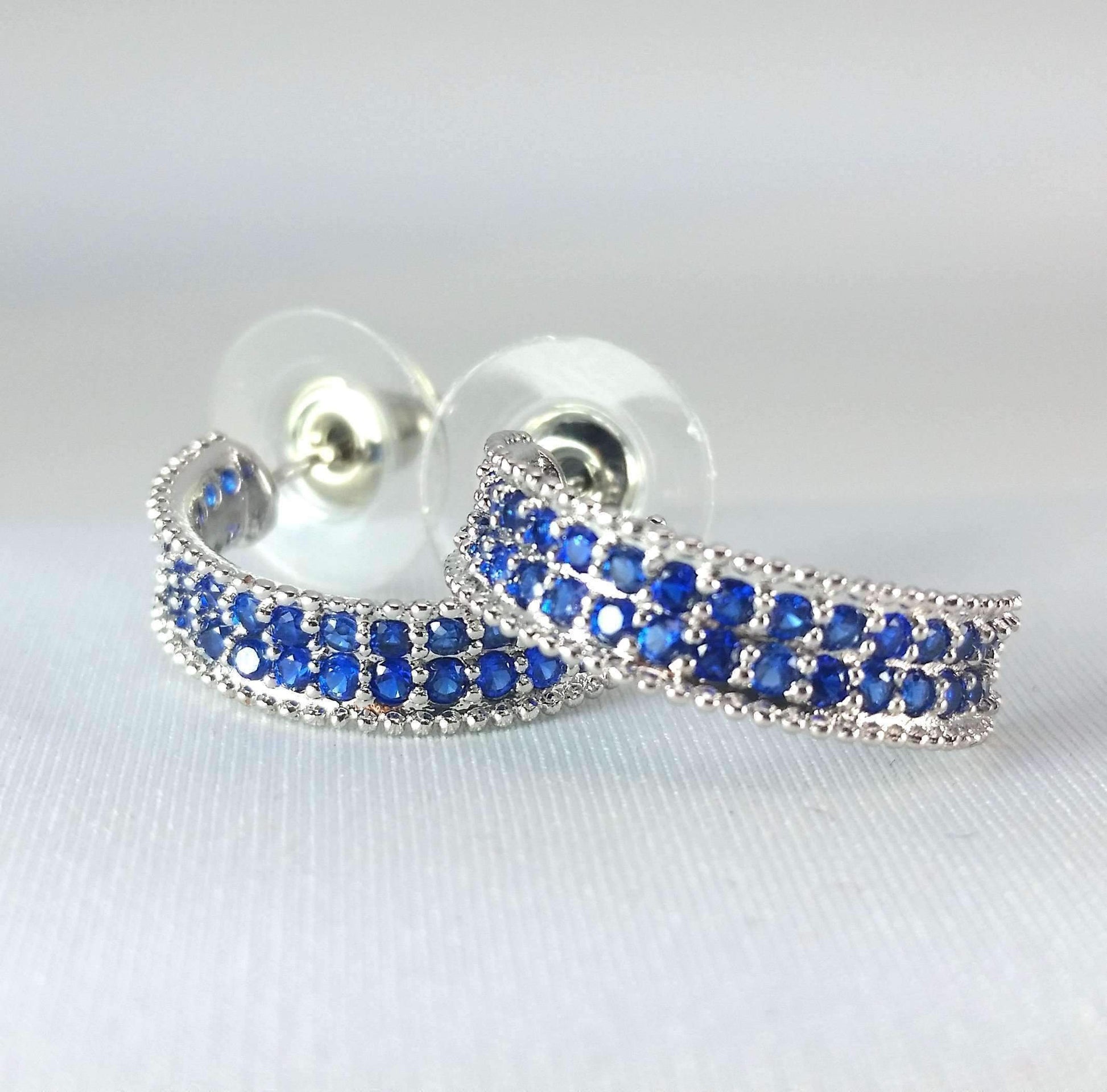 Feshionn IOBI Earrings Blue Crystal Encrusted Half Hoop Earrings