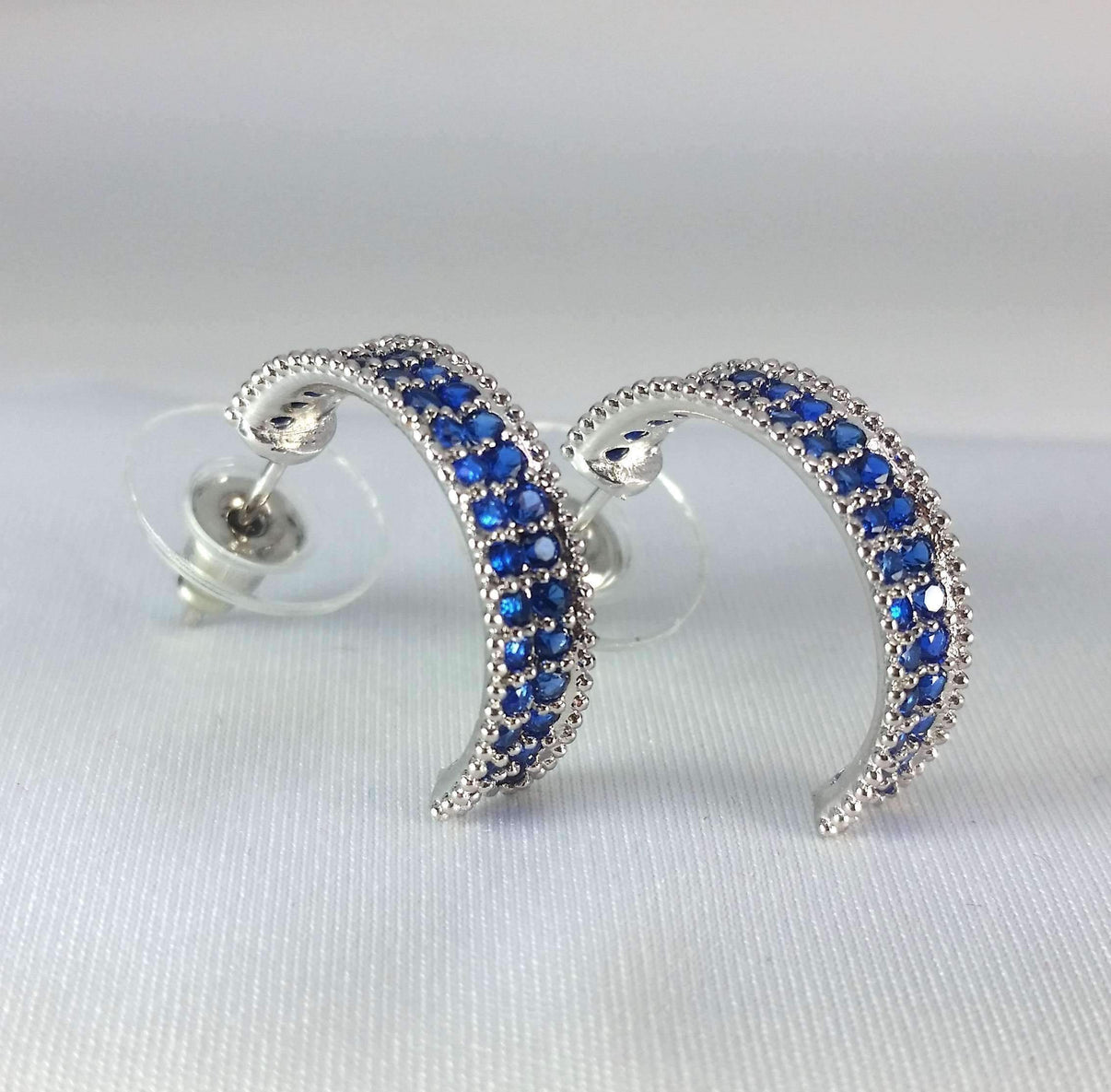 Blue Crystal Encrusted Half Hoop Earrings – Feshionn IOBI