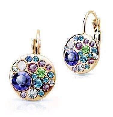 Feshionn IOBI Earrings Blue Party Confetti Austrian Crystal Rose Gold Plated Leverback Earrings
