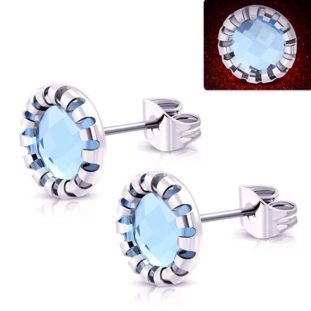 Feshionn IOBI Earrings Blue / Stainless Steel ON SALE - Aurora Borealis Glass Button Stud Stainless Steel Earrings