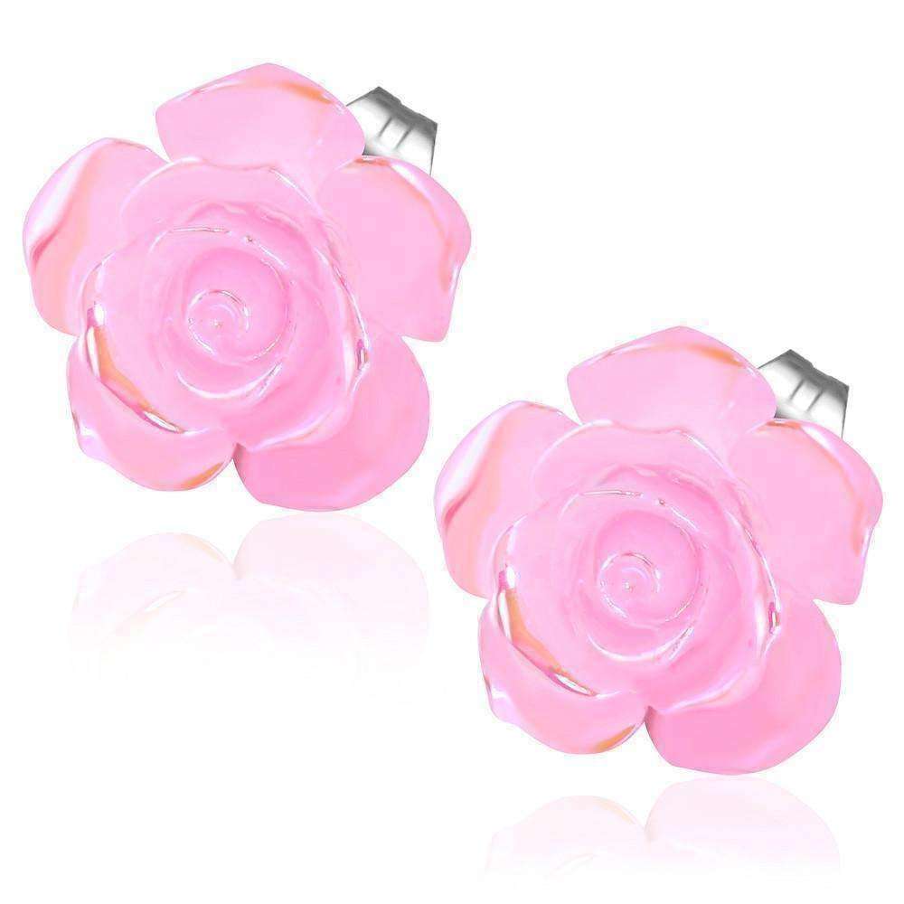 Feshionn IOBI Earrings Blushing Pink CLEARANCE - Large Shimmering Blushing Pink Rose Stud Earrings