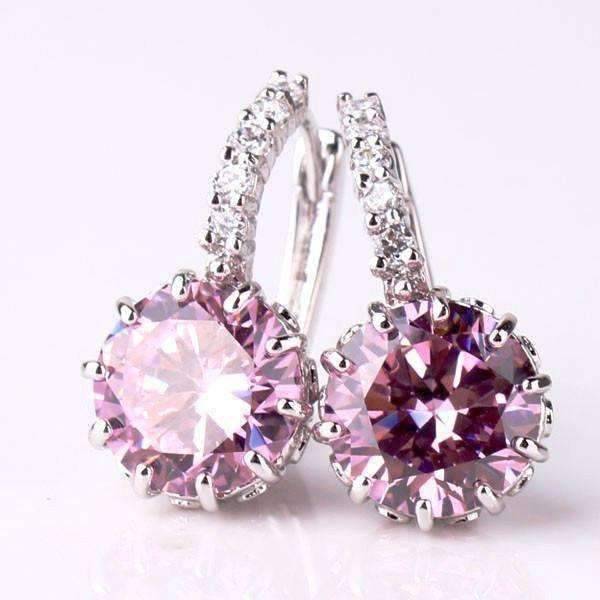 Feshionn IOBI Earrings Blushing Pink on White Gold Exotic Gems CZ Solitaire Hoop Earrings