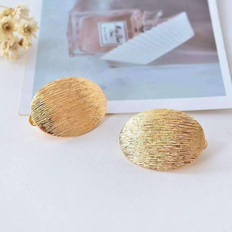 Feshionn IOBI Earrings Brushed Gold Oval Disk Clip-On Earrings