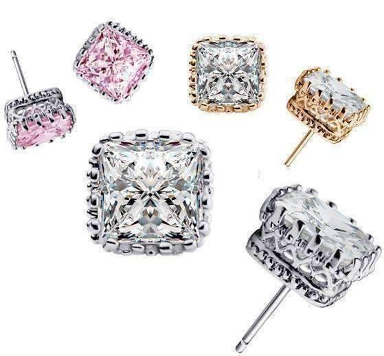 Feshionn IOBI Earrings Buy all 3 discounted Royal Princess 6mm Cut Simulated White Or Pink Sapphire Stud Earrings