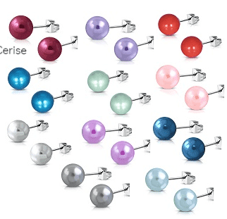 Feshionn IOBI Earrings Cerise Pearl Colorful Medley Pearl Bead Earrings on Stainless Steel ~ 11 Colors to Choose!