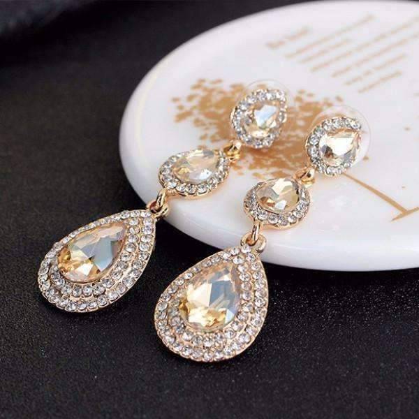 Feshionn IOBI Earrings Classique Champagne Triple Crystal Drop Earrings