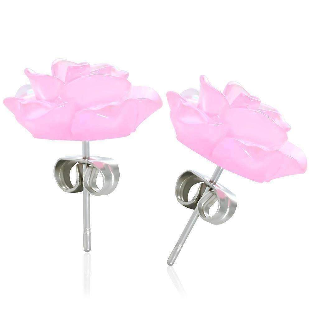 Feshionn IOBI Earrings CLEARANCE - Large Shimmering Blushing Pink Rose Stud Earrings