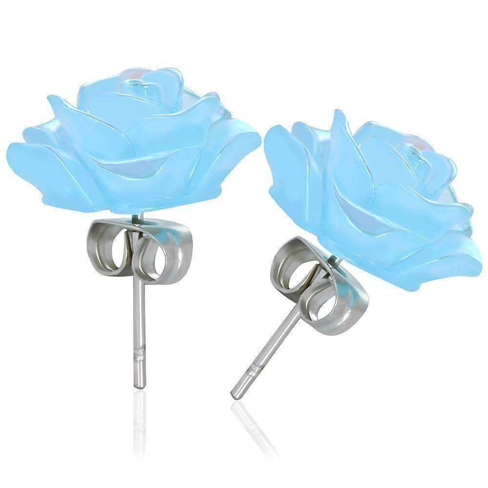 Feshionn IOBI Earrings CLEARANCE - Light Blue Rose Stud Earrings