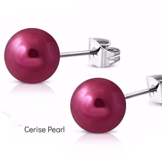 Feshionn IOBI Earrings Colorful Medley Pearl Bead Earrings on Stainless Steel ~ 11 Colors to Choose!