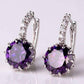 Feshionn IOBI Earrings Cosmic Purple on White Gold Exotic Gems CZ Solitaire Hoop Earrings