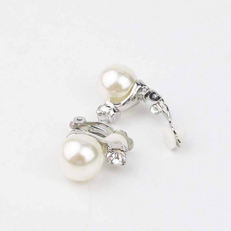 Feshionn IOBI Earrings Crystal Accented Pearl Bead Clip-On Earrings In Yellow or White Gold