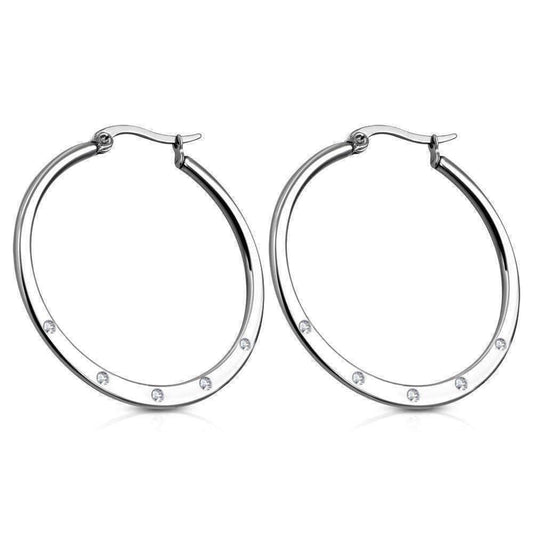 Feshionn IOBI Earrings CZ Accented Polished Stainless Steel Hoop Earrings