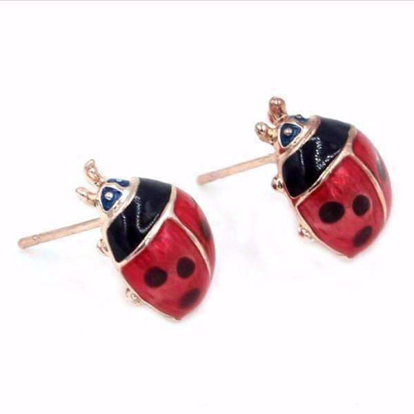 Feshionn IOBI Earrings Delightful Red Enamel and Gold Lady Bug Stud Earrings