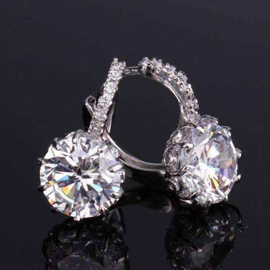 Feshionn IOBI Earrings Diamond Clear on White Gold Exotic Gems CZ Solitaire Hoop Earrings