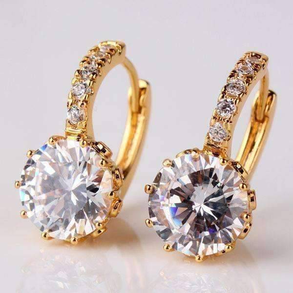 Feshionn IOBI Earrings Diamond Clear on Yellow Gold Exotic Gems CZ Solitaire Hoop Earrings
