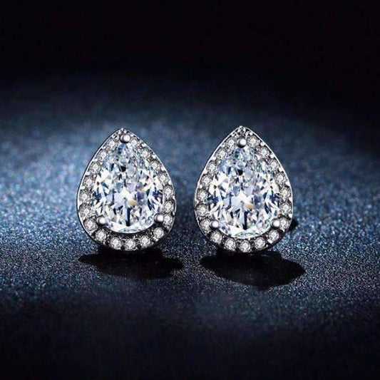 Feshionn IOBI Earrings Diamond White Diamond White Infused 1CT Austrian Crystal Pear Stud Earrings