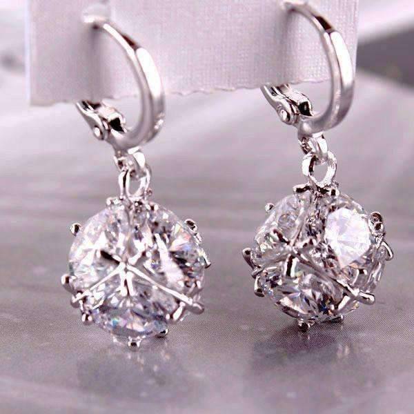 Feshionn IOBI Earrings Diamond White in Platinum ON SALE - Crystal Cube Dangling Charm Earrings