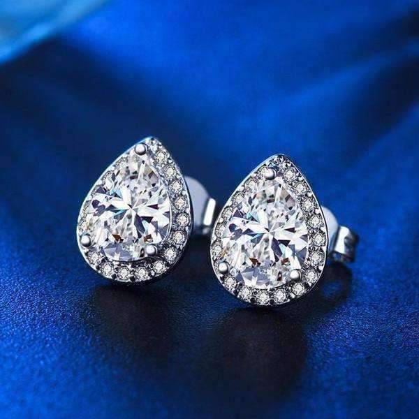 Feshionn IOBI Earrings Diamond White Infused 1CT Austrian Crystal Pear Stud Earrings