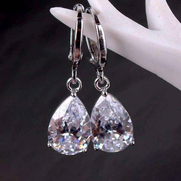 Feshionn IOBI Earrings Diamond White on Platinum plated ON SALE - Raindrop Diamond Dust Infused Dangling Earrings in Diamond White or Blushing Pink