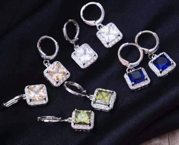 Feshionn IOBI Earrings Diamond White / Standard Regal Princess Cut Halo Swiss CZ Drop Hoop Earrings