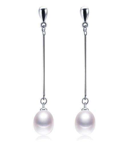 Feshionn IOBI Earrings Earrings Pure White Freshwater Pearl Sterling Silver Bar Drop Earrings