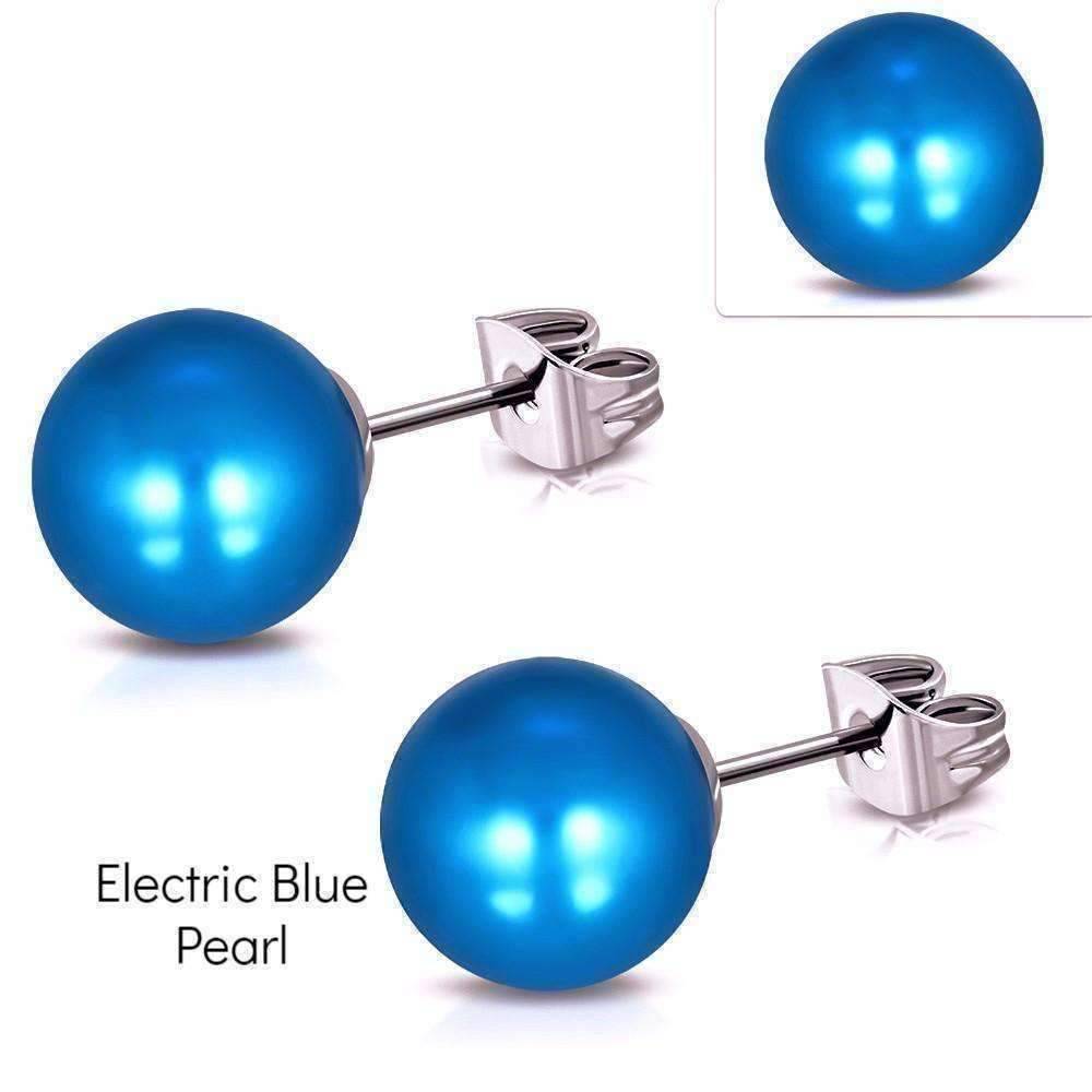 Feshionn IOBI Earrings Electric Blue Pearl Colorful Medley Pearl Bead Earrings on Stainless Steel ~ 11 Colors to Choose!