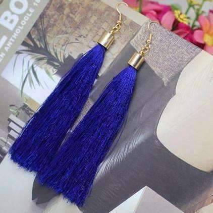 Feshionn IOBI Earrings Electric Blue Sassy Dangling Silk Thread Tassel Earrings