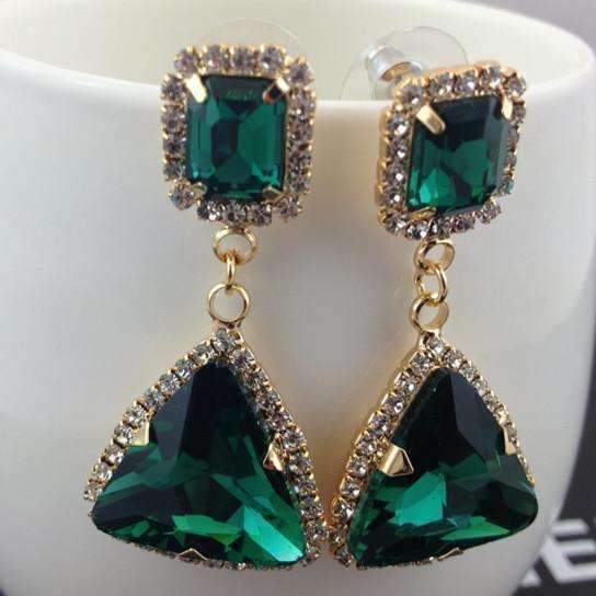 Feshionn IOBI Earrings 'Esmeralda' Emerald Color Cushion Cut Dangle Earrings