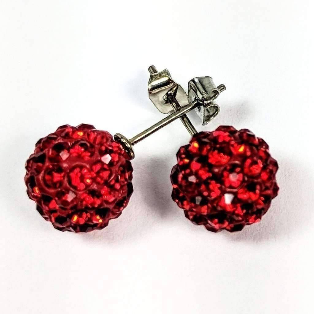 Feshionn IOBI Earrings Fire Red Shamballa Fire Red Crystals Stainless Steel Stud Earrings