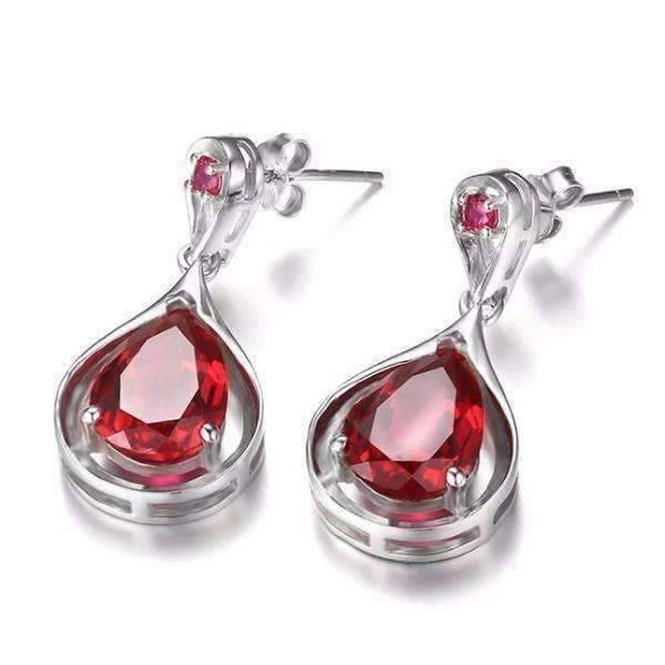 Feshionn IOBI Earrings Gala 7.6CTW Pear Drop Simulated Pigeon Blood Ruby IOBI Precious Gems Earrings