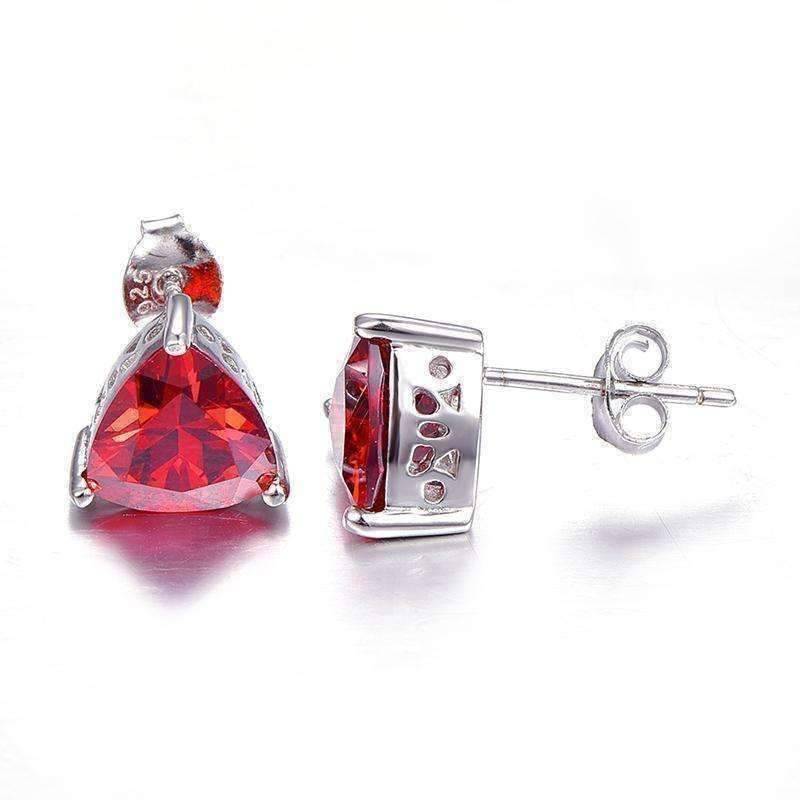 Feshionn IOBI Earrings Garnet Earrings Fire Garnet Trillion Cut 2.9CT IOBI Precious Gems Stud Earrings