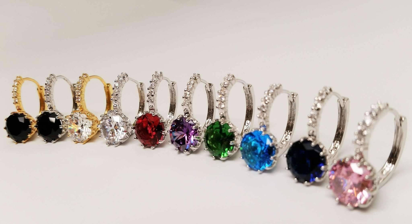 Feshionn IOBI Earrings Get All Exotic Set- Discounted Exotic Gems CZ Solitaire Hoop Earrings