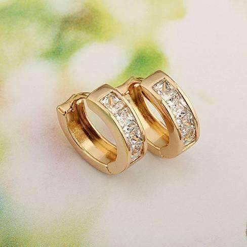 Feshionn IOBI Earrings Gold 18K Gold Filled with Princess Cut IOBI Crystals Petite Huggie Earrings