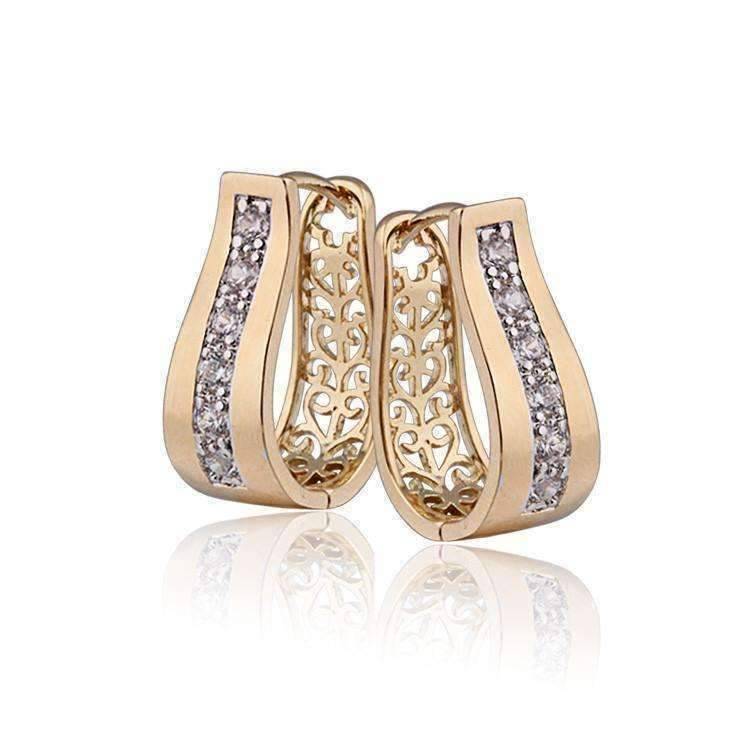 Feshionn IOBI Earrings Gold 2 in 1 18k Gold P With Crystal Diamonds Filigree Hoop Earrings