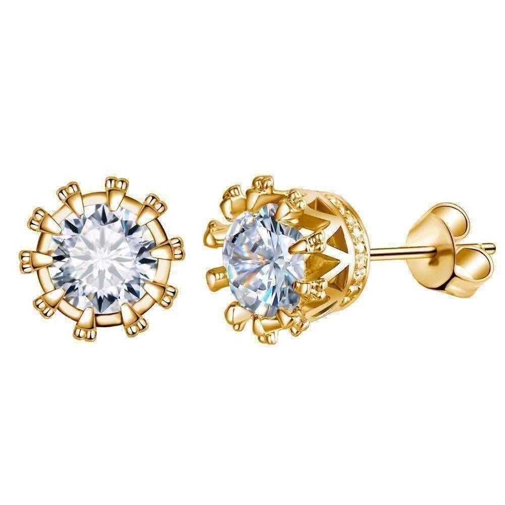 Feshionn IOBI Earrings Gold/Clear / Standard Majestic Crown IOBI Crystal Silver Stud Earrings in Three Colors