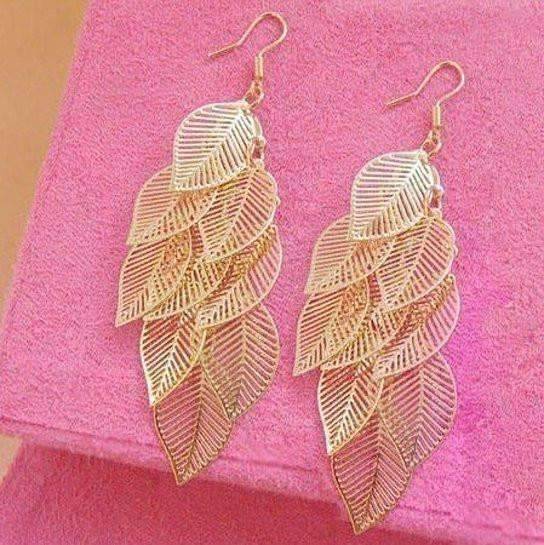 Feshionn IOBI Earrings Gold Dangling Leaf Chandelier Earrings in Gold or Silver