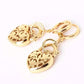 Feshionn IOBI Earrings Gold Floral Etched Heart Padlock Charm Earrings