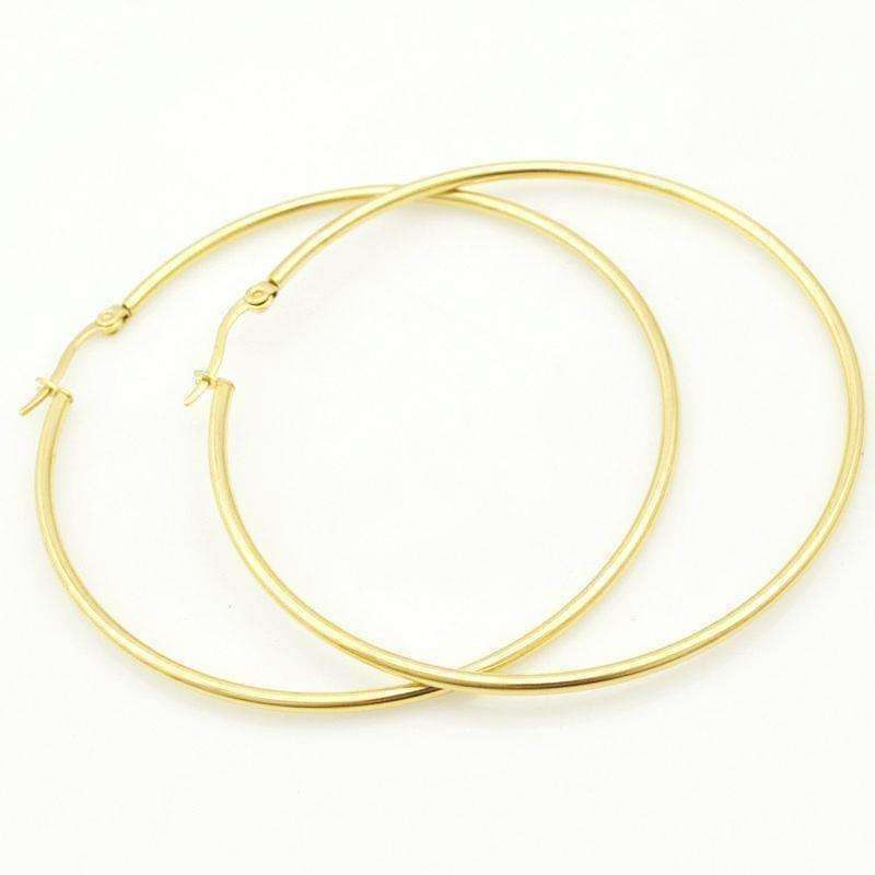 Feshionn IOBI Earrings Gold Plated Tubular Stainless Steel Classic Hoop Earrings Available in Four Sizes