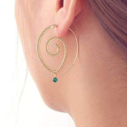 Feshionn IOBI Earrings Gold Tone Enlightened Jewel Accented Spiral Hoop Earrings in Silver or Gold Tone