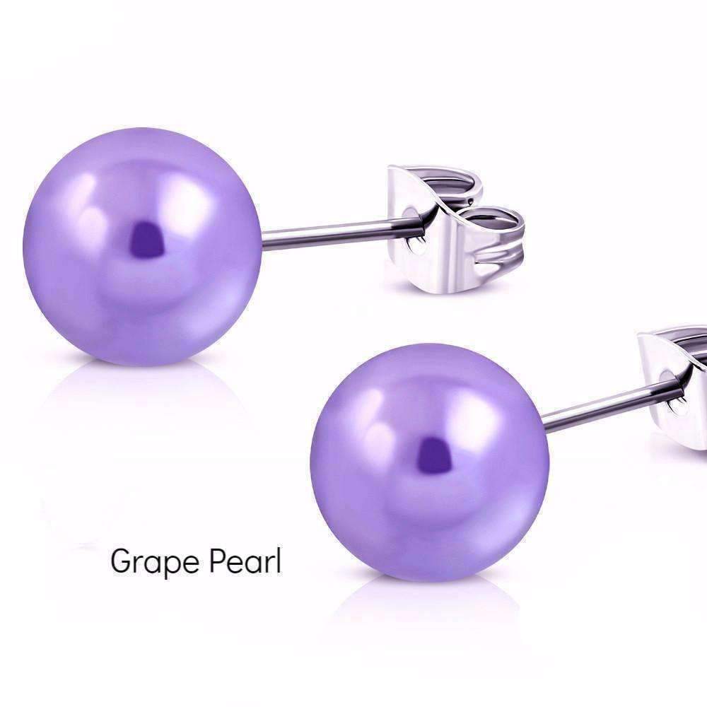 Feshionn IOBI Earrings Grape Pearl Colorful Medley Pearl Bead Earrings on Stainless Steel ~ 11 Colors to Choose!