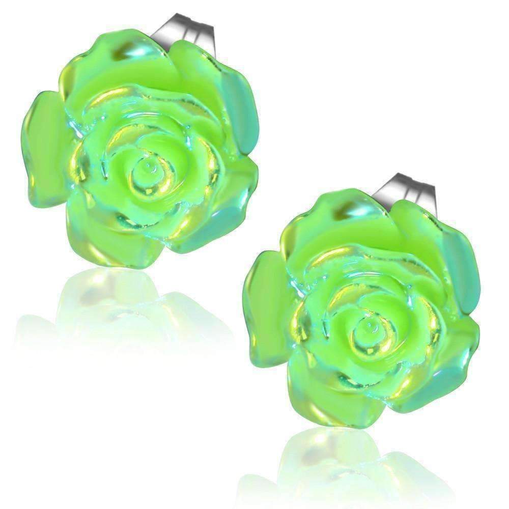 Feshionn IOBI Earrings Green CLEARANCE - Shimmering Green Rose Stud Earrings