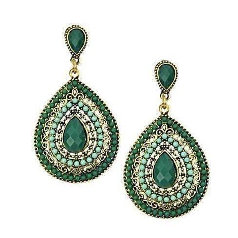 Feshionn IOBI Earrings Green ON SALE - Beaded Filigree Drop Earrings in Green