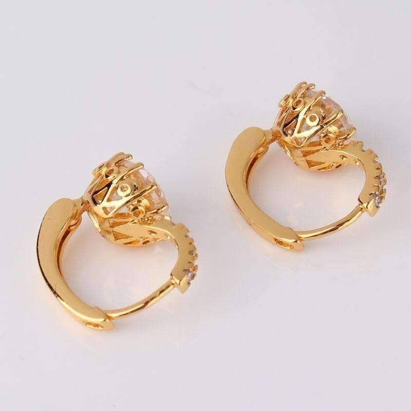 Feshionn IOBI Earrings Heart Shaped Diamond CZ Solitaire Hoop Earrings In White Or Yellow Gold