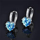 Feshionn IOBI Earrings Heart Shaped Island Blue Diamond CZ Solitaire Hoop Earrings