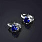 Feshionn IOBI Earrings Heart Shaped Midnight Blue Diamond CZ Solitaire Hoop Earrings