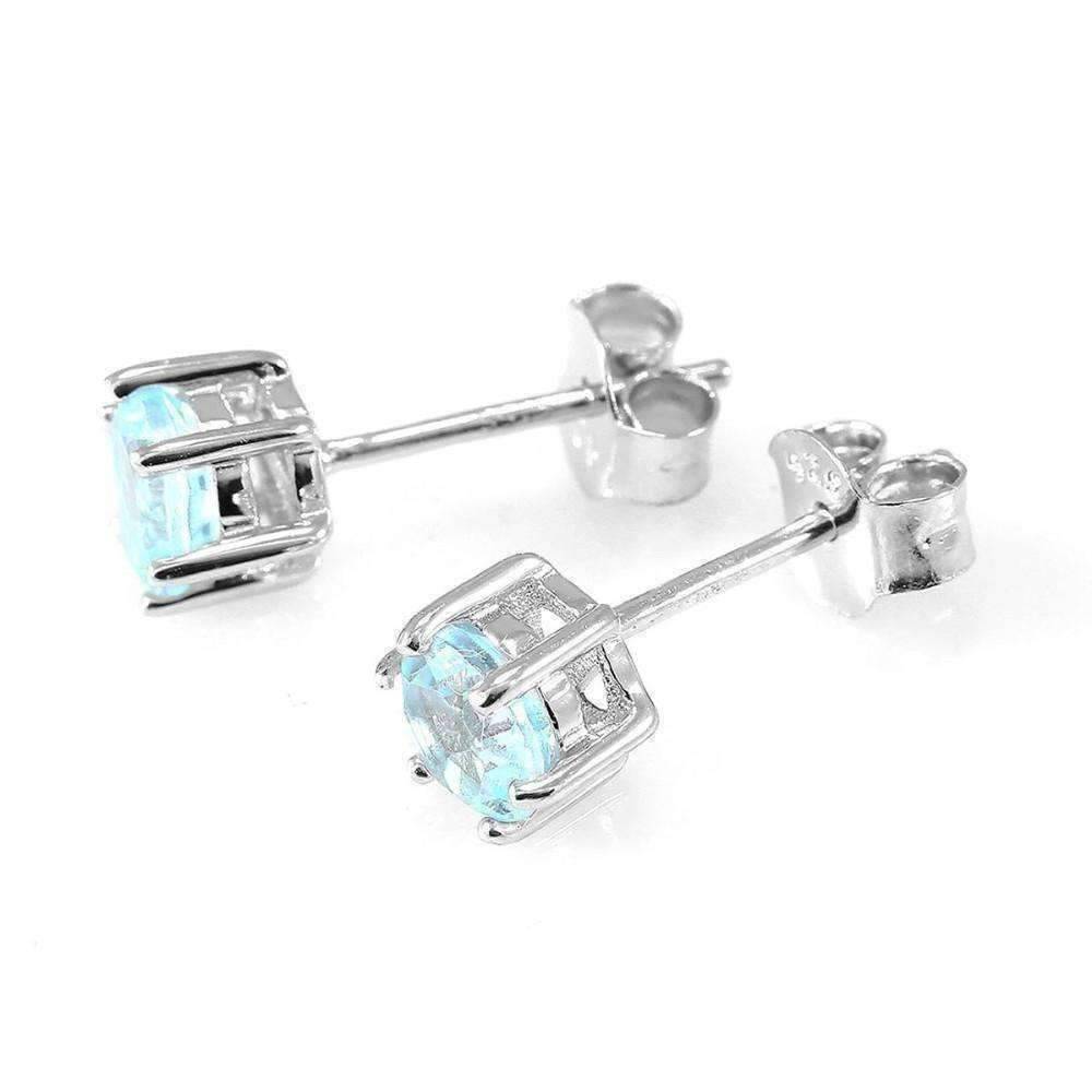 Feshionn IOBI Earrings Ice Blue Genuine Topaz Round 1.2 CTW IOBI Precious Gems Stud Earrings