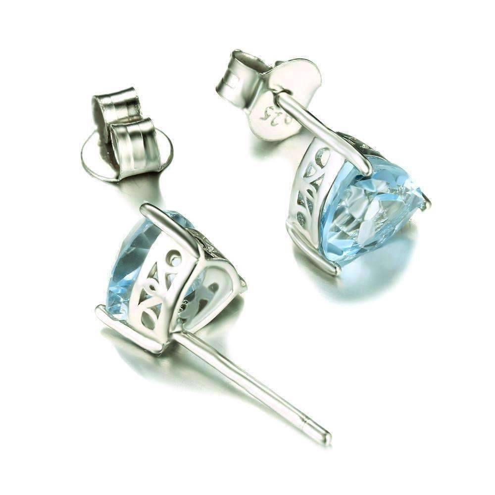 Feshionn IOBI Earrings Ice Blue Genuine Topaz Trillion Cut 1.8 CT IOBI Precious Gems Stud Earrings