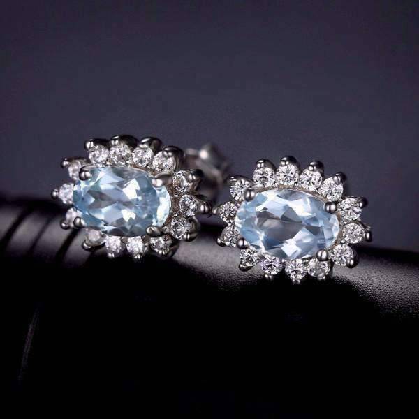 Feshionn IOBI Earrings Ice Blue Halo Earrings French Blue Halo 1CTW Genuine Topaz IOBI Precious Gems Earrings