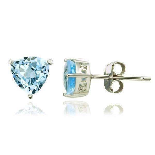 Feshionn IOBI Earrings Ice Blue Trillion Earrings Ice Blue Genuine Topaz Trillion Cut 1.8 CT IOBI Precious Gems Stud Earrings